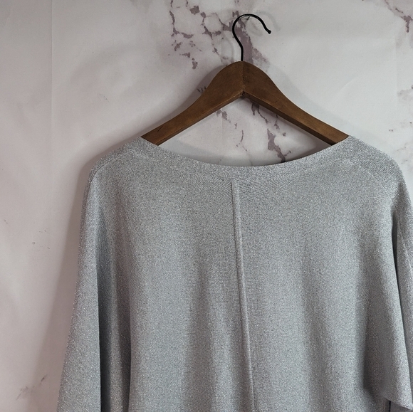 Talbots Short Sleeve Sweater Size Small Silver Sparkle Shimmer Metallic Knit Top - Picture 6 of 11